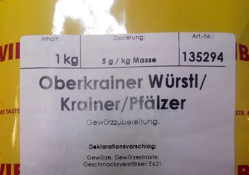 Wiberg Oberkrainer Würstl/ Krainer/ Pfälzer 1 kg, Gewürz, Gewürze  MHD - 5.12.2017