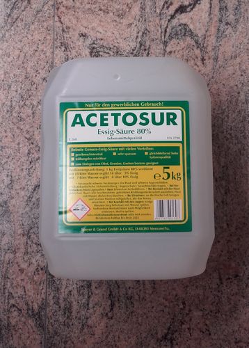 Acetosur Essigsäure 80%, 5 kg Kanister, hell, Lebensmittelqualität