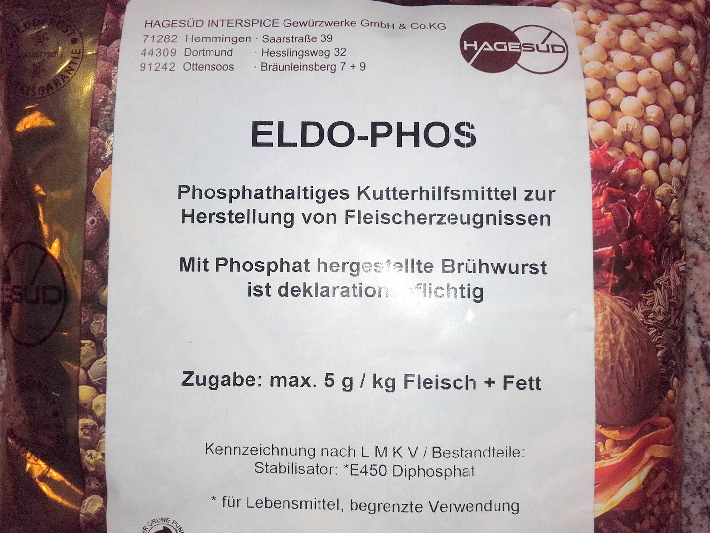 1kg Bratwurst Knacks P Pulver Gold mit Phosphat Gewürze Gewürz 